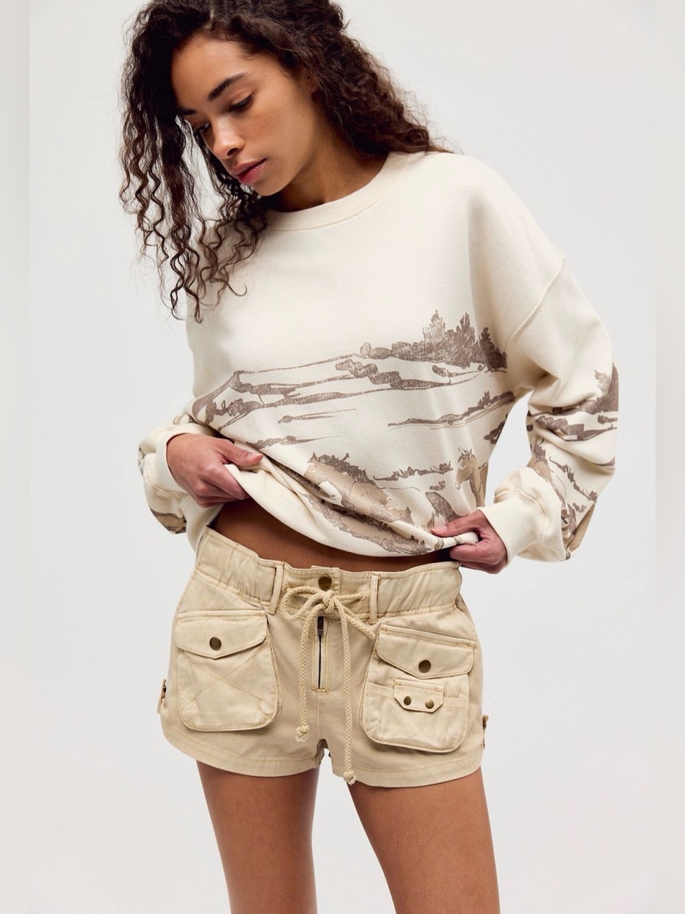 Free People Running Horses Oversized Crewneck